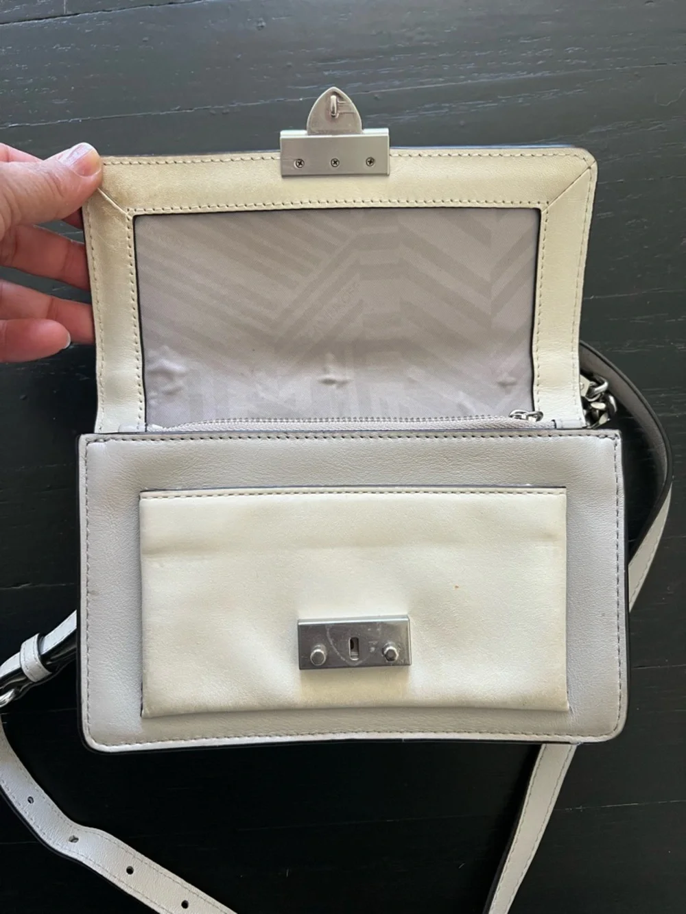 Rebecca Minkoff Small Gray and White Crossbody with Silver Chain